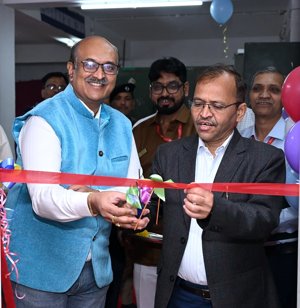 The ribbon being cut at the opening of the Shree Saibaba Industrial Training Institute.